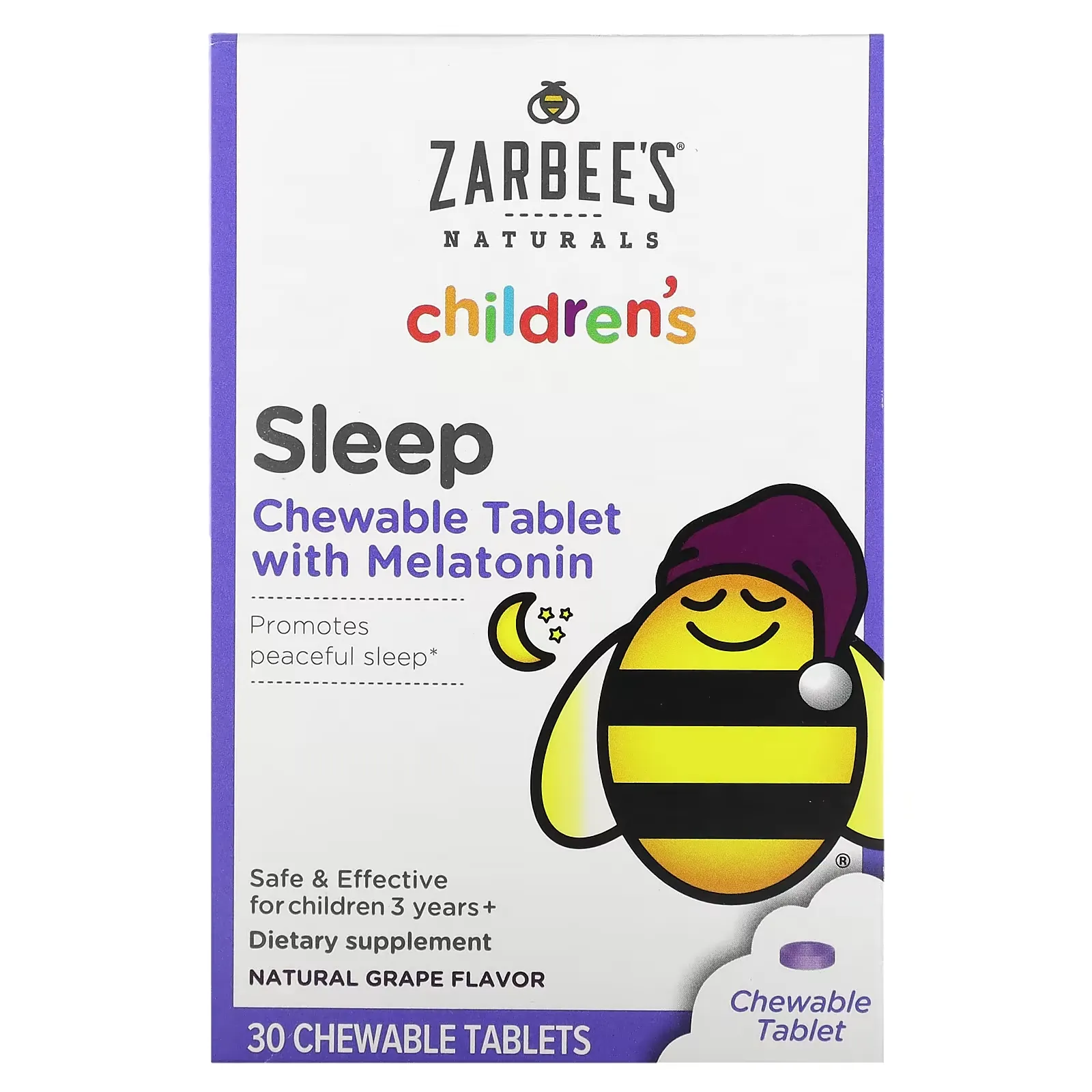 Children's Sleep with Melatonin, For Children 3 Years+, Natural Grape, 30 Chewable Tablets