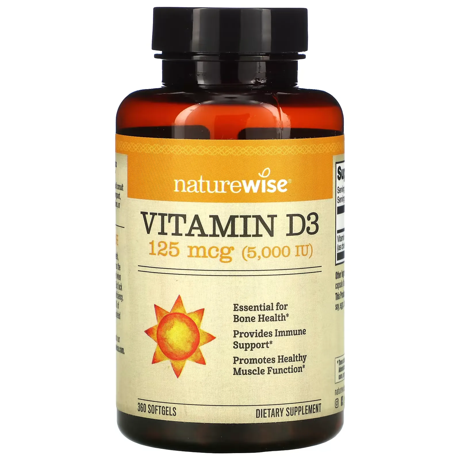 Vitamin D3, 125 mcg (5,000 IU), 360 Softgels