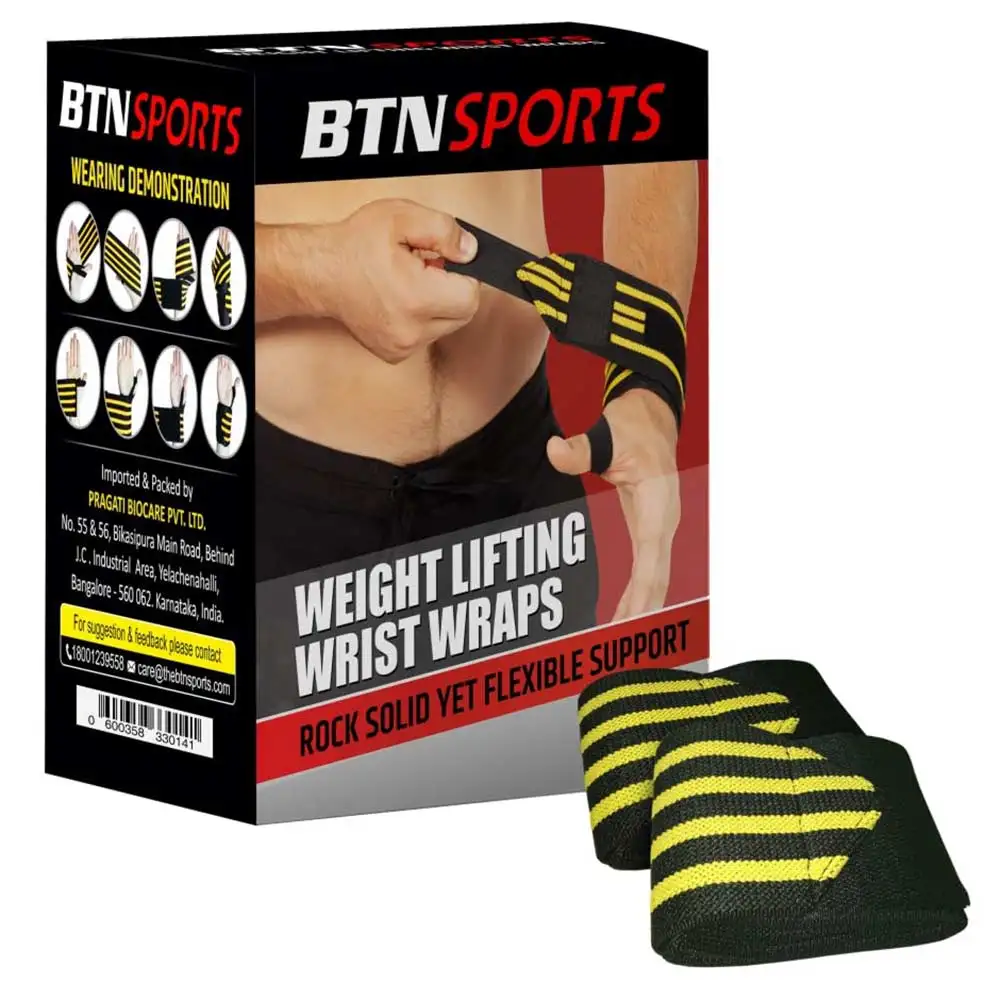 BTN Sports Weight Lifting Wrist Wraps,  Black  Free Size