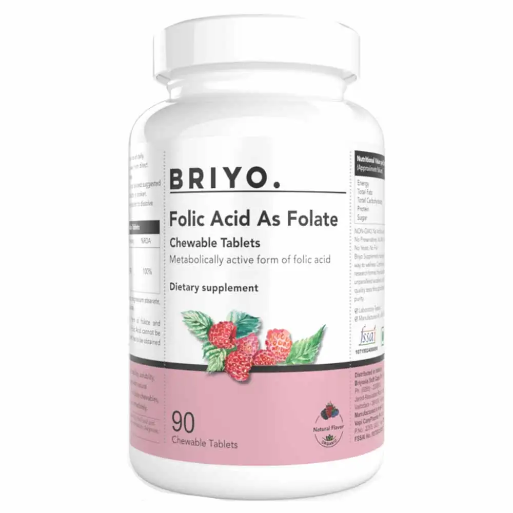 Briyo Folic Acid as Folate,  Natural Raspberry  90 chewable tablet(s)