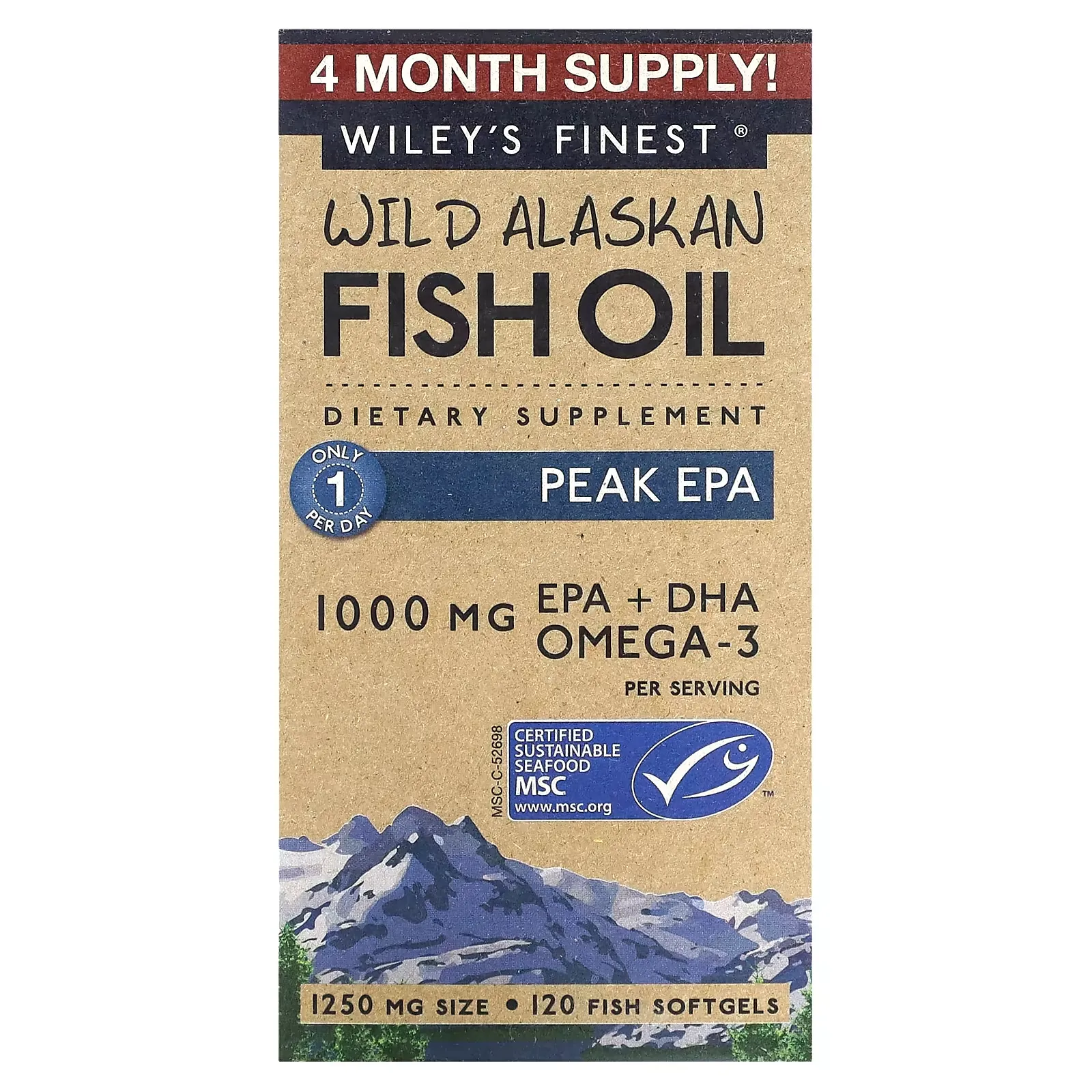 Wild Alaskan Fish Oil, Peak EPA, 1,250 mg, 120 Fish Softgels