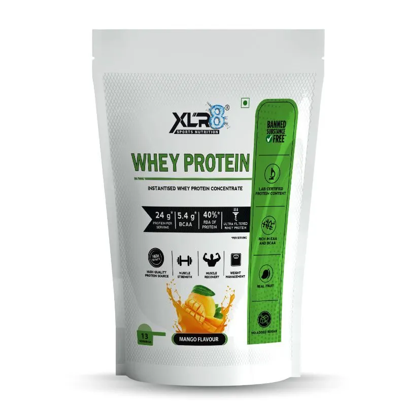 XLR8 Sports Nutrition Whey Protein With 24g Protein- 5.4g BCAA - Mango