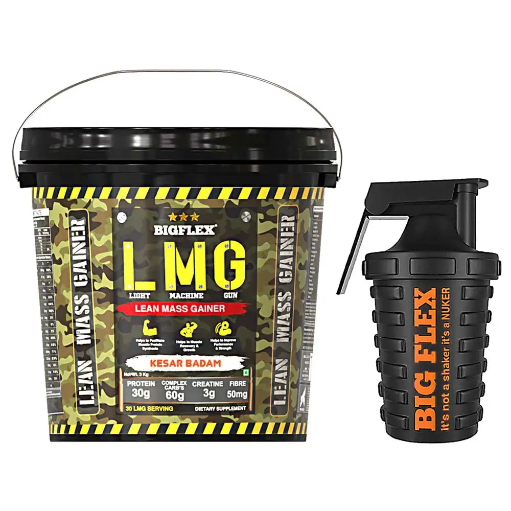 Big Flex LMG(Light Machine Gun) Lean Mass Gainer,  6.6 lb  Kesar Badam + Big Flex Shaker Free