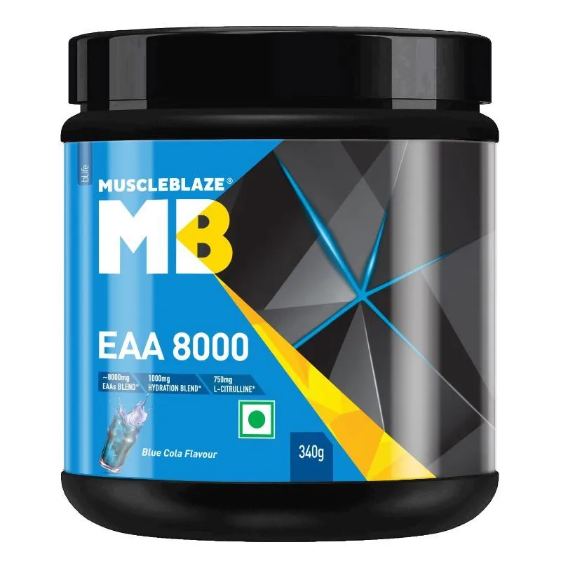 MuscleBlaze EAA 8000 - 8000mg EAAs Blend, 1000mg Hydration Blend, 750mg L-Citrulline - Blue Cola