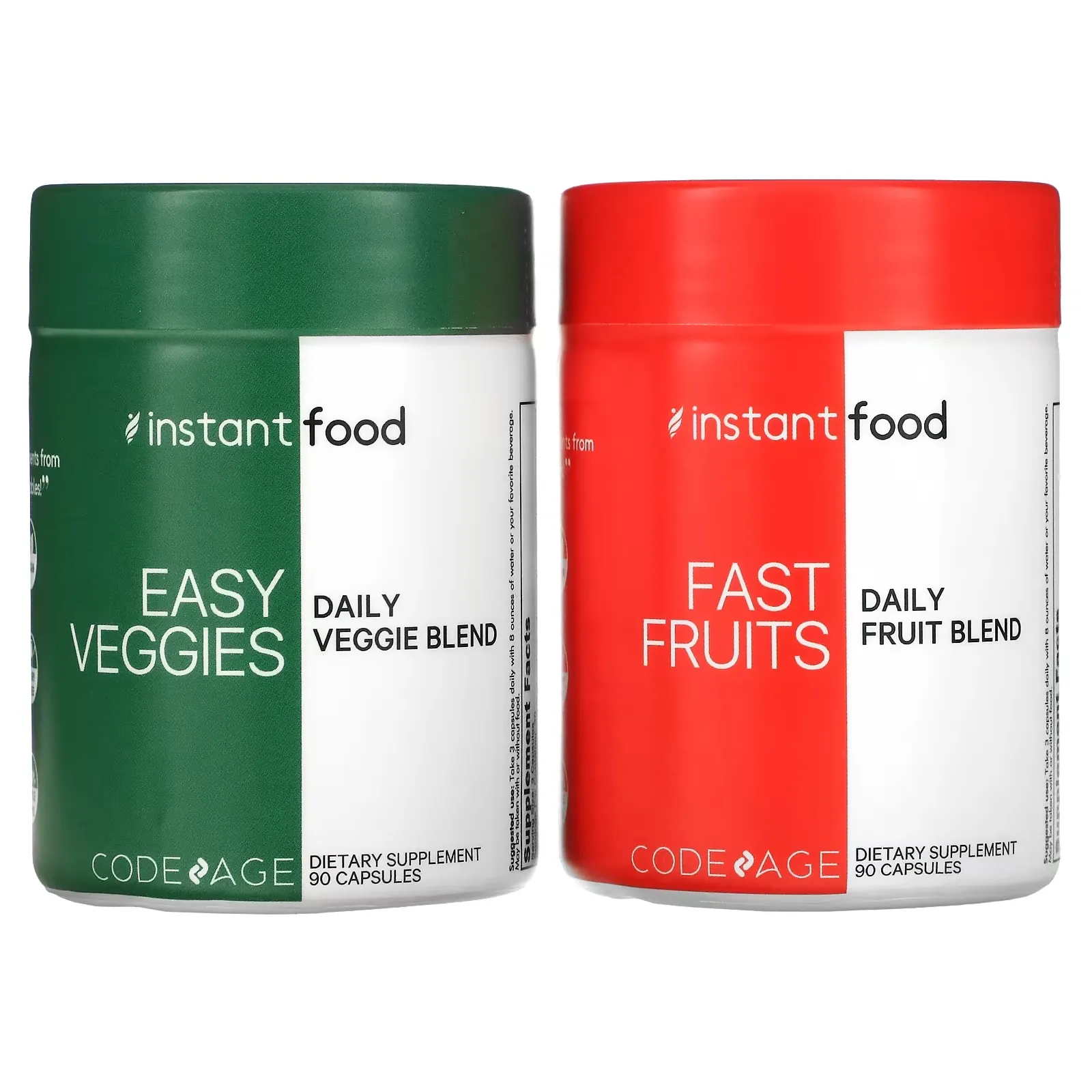 Easy Veggies Daily Veggie Blend / Fast Fruits Daily Fruit Blend, 2 Bottles, 90 Capsules Each