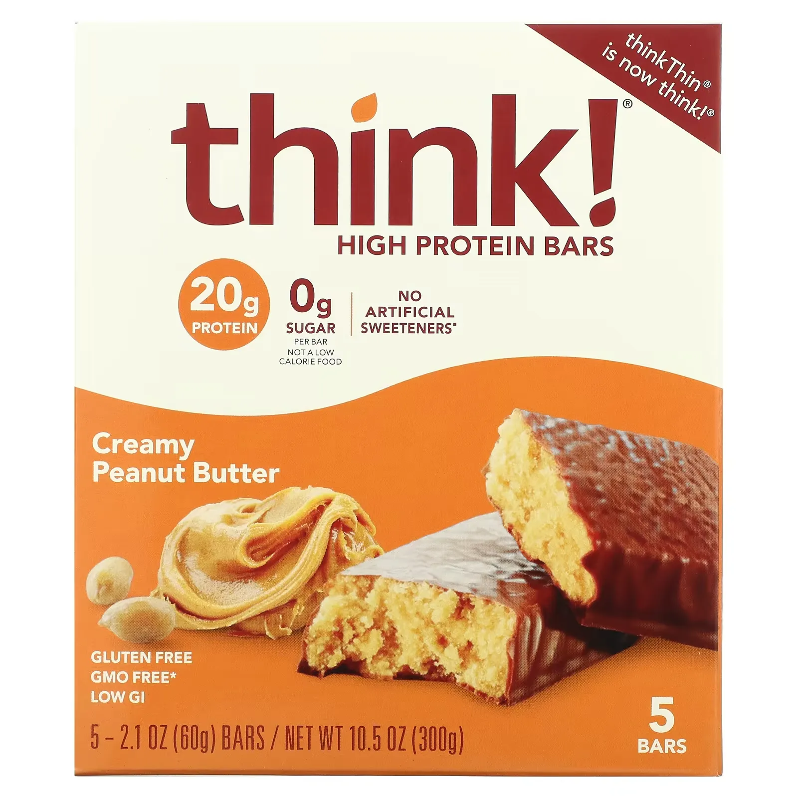 High Protein Bars, Creamy Peanut Butter, 5 Bars, 2.1 oz (60 g) Each