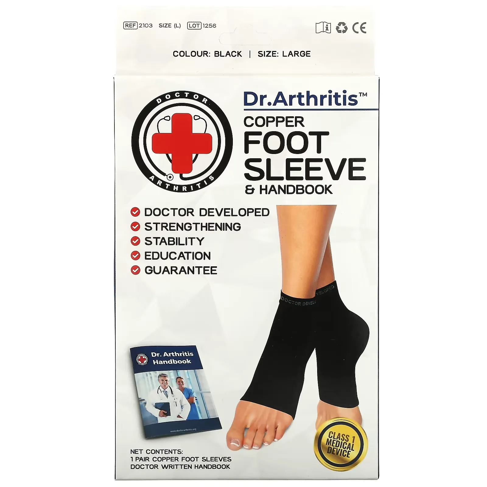 Copper Foot Sleeve & Handbook, Large, Black, 1 Pair