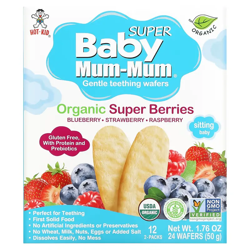 Baby Mum-Mum Supper, Gentle Teething Wafers, Organic Super Berries, 12 Packs, 2 Wafers Each