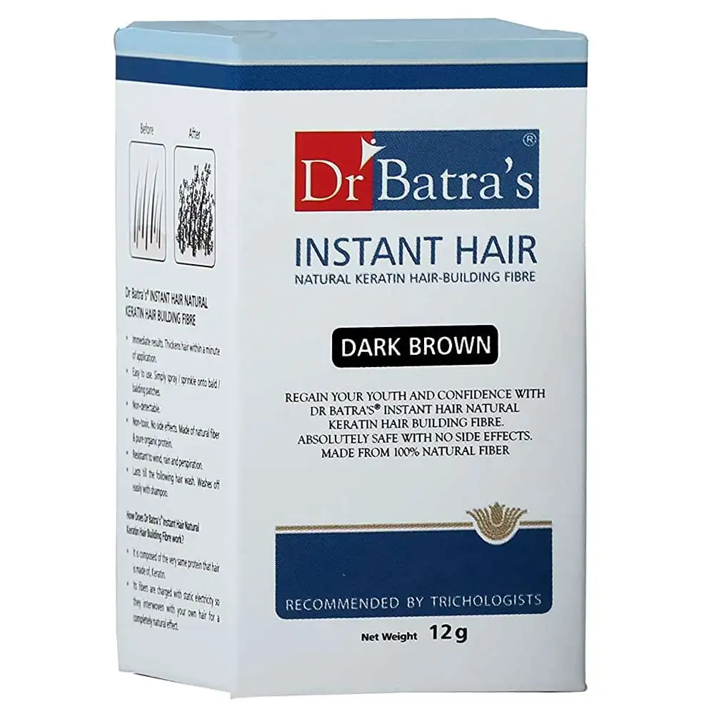 Dr Batra's Instant Hair Natural keratin Hair Building Fibre,  12 g  Dark Brown (Pack of 2)