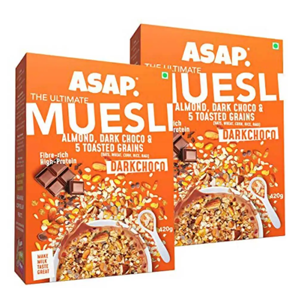 ASAP Ultimate Breakfast Multigrain Muesli (Pack of 2),  420 g  DARKCHOCO (Almond, Dark Choco & 5 Toasted Grains)