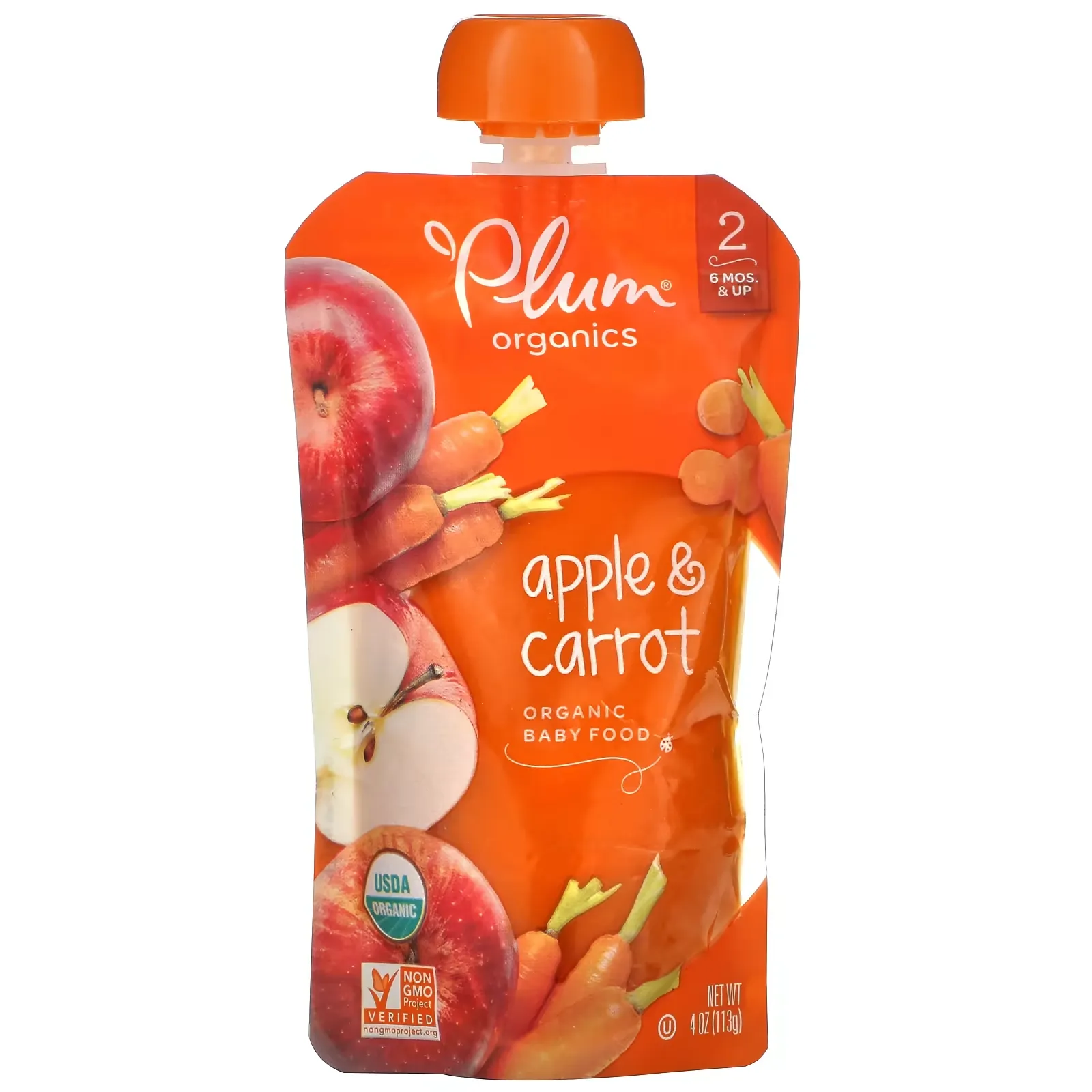 Organic Baby Food, 6 Mos & Up, Apple & Carrot, 4 oz (113 g)