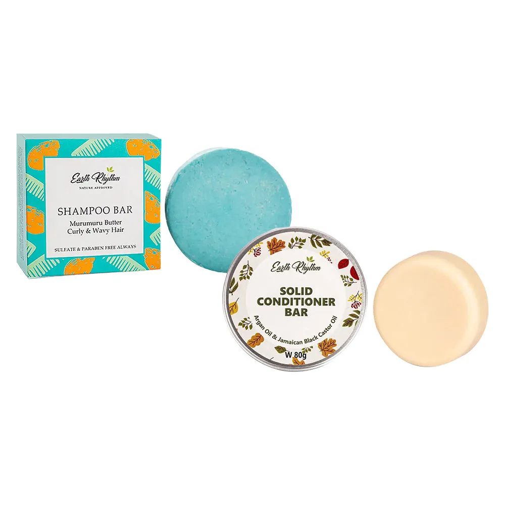 Earth Rhythm Murumuru Shampoo Bar + Argan Conditioner Bar For Curly & Wavy Hair