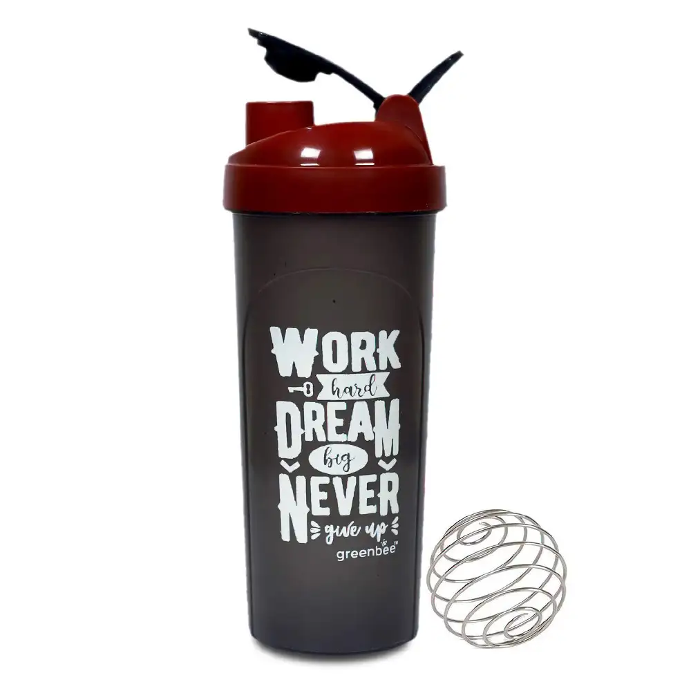 Greenbee Work Dream Never Protein Shaker,  Black with Maroon Cap  700 ml