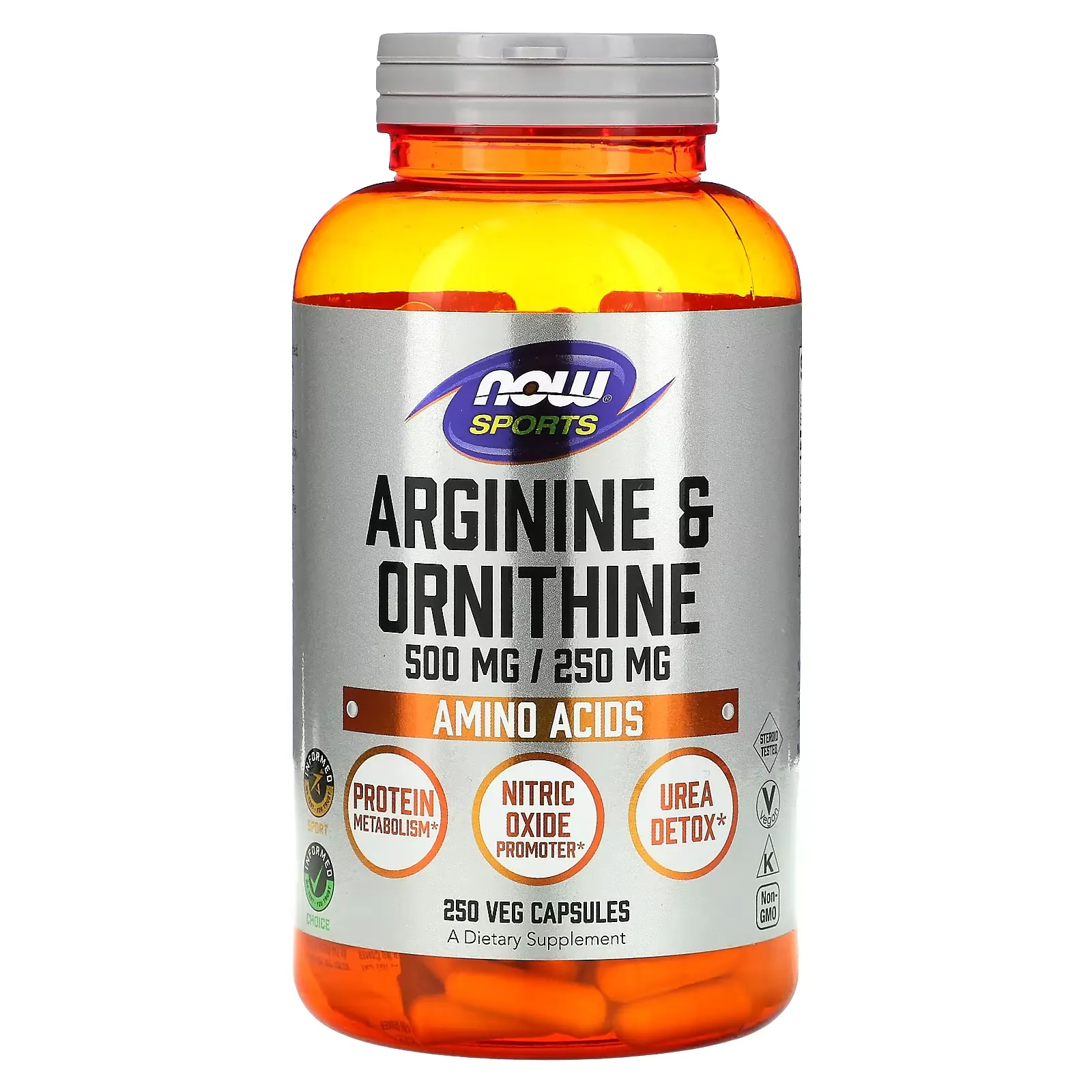 Sports, Arginine & Ornithine, 500 mg /250 mg, 250 Veg Capsules