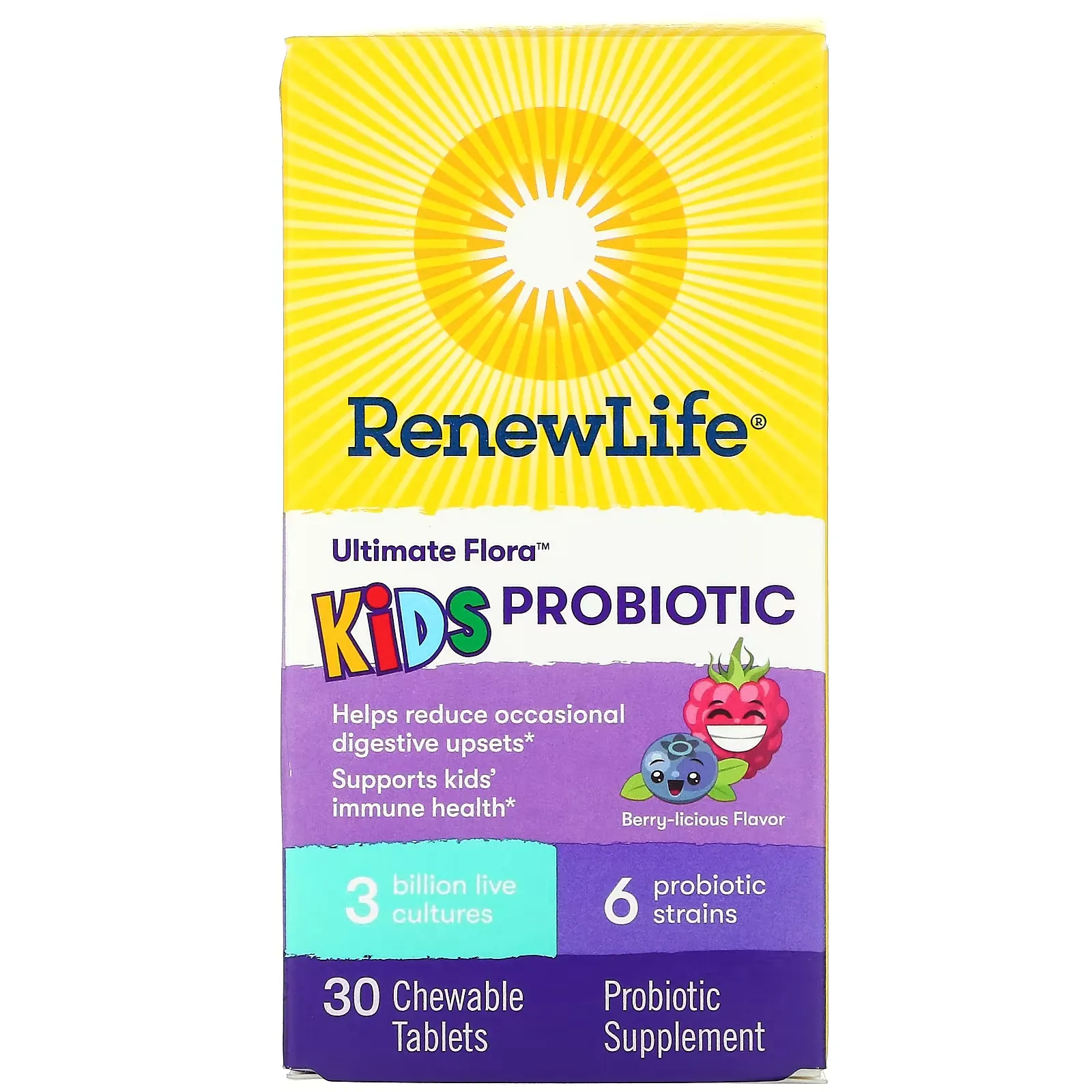 Ultimate Flora, Kids Probiotic, Berry-licious, 3 Billion Live Cultures, 30 Chewable Tablets