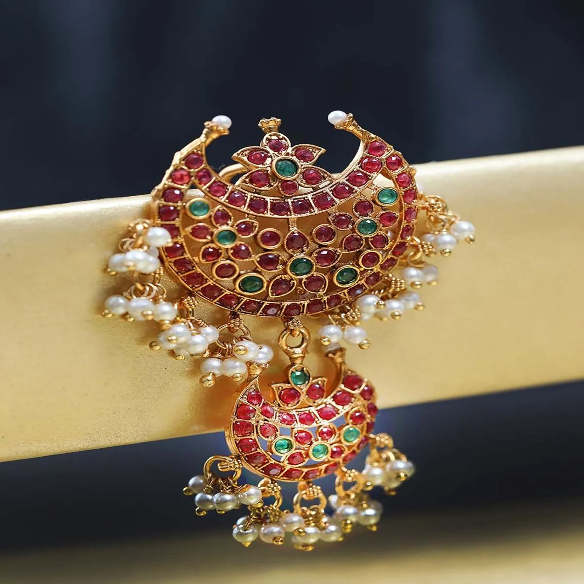 Priyaasi Gold Plated Ruby & Emerald Studded Bun Pin/Hair Accessory