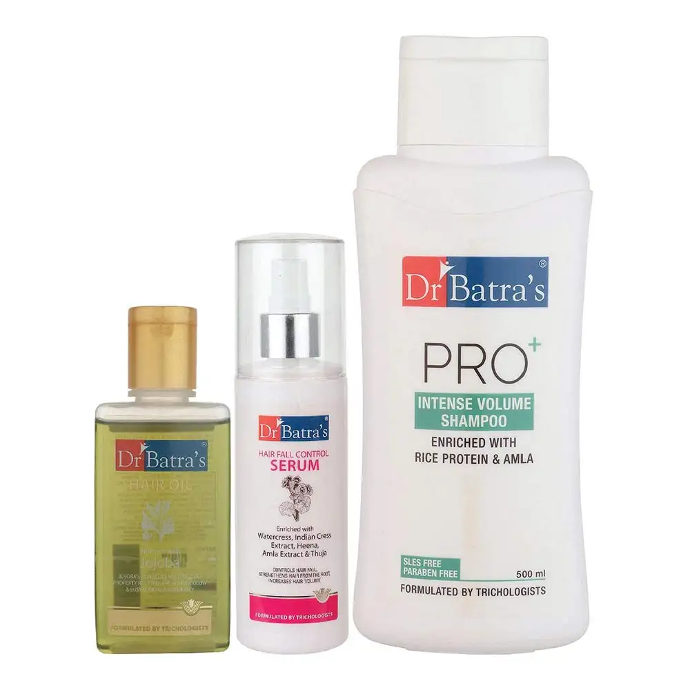 Dr Batra's Hair Fall Control Serum-125 ml, Pro+ Intense Volume Shampoo - 500 ml & Hair Oil - 100 ml Combo,  3 Piece(s)/Pack  Hair Care