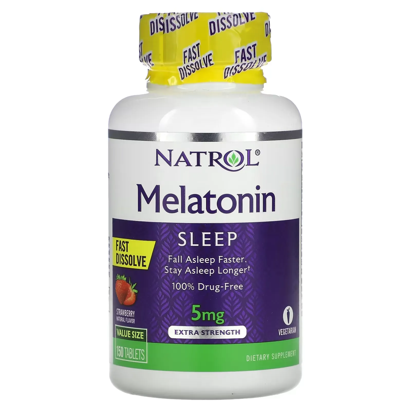 Melatonin, Fast Dissolve, Extra Strength, Strawberry, 5 mg, 150 Tablets