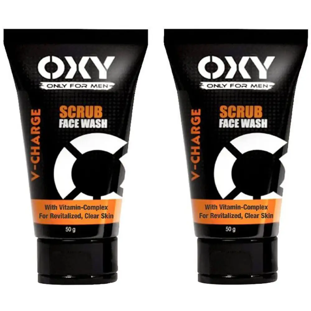 Oxy V-Charge Scrub Face Wash for Men Pack of 2,  50 g  for All Skin Types