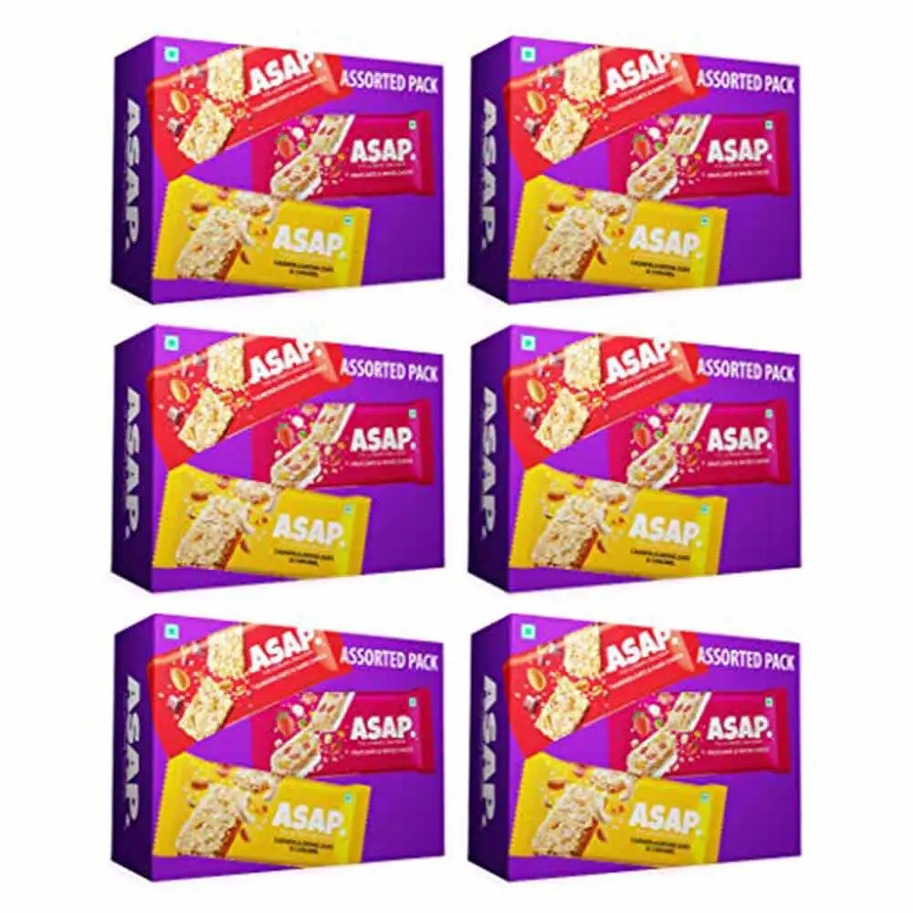 ASAP Healthy Granola Bars,  6 bar(s)  Dark Choco Almond, Fruits & White Choco, Cashew Caramel, Pack of 6