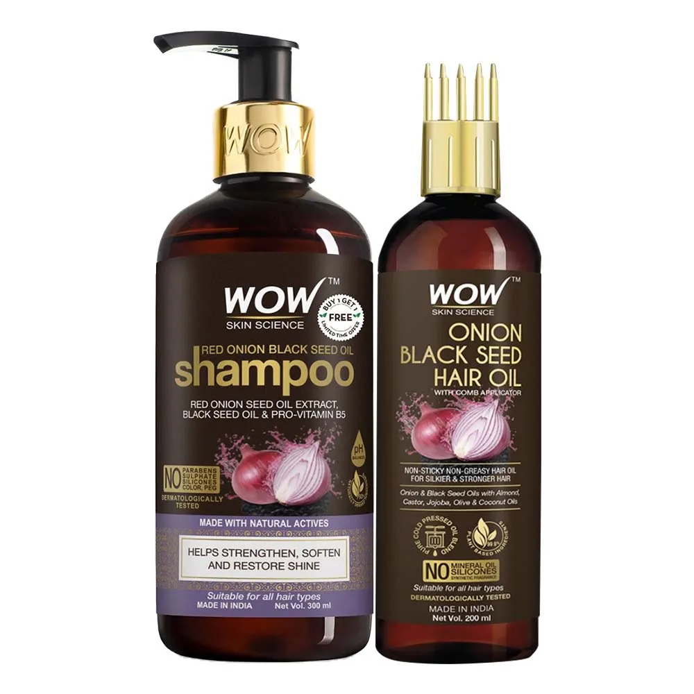 WOW Skin Science Red Onion Black Seed Oil Shampoo+ Hair Oil With Comb Applicator(buy 1 Get 1 Free)