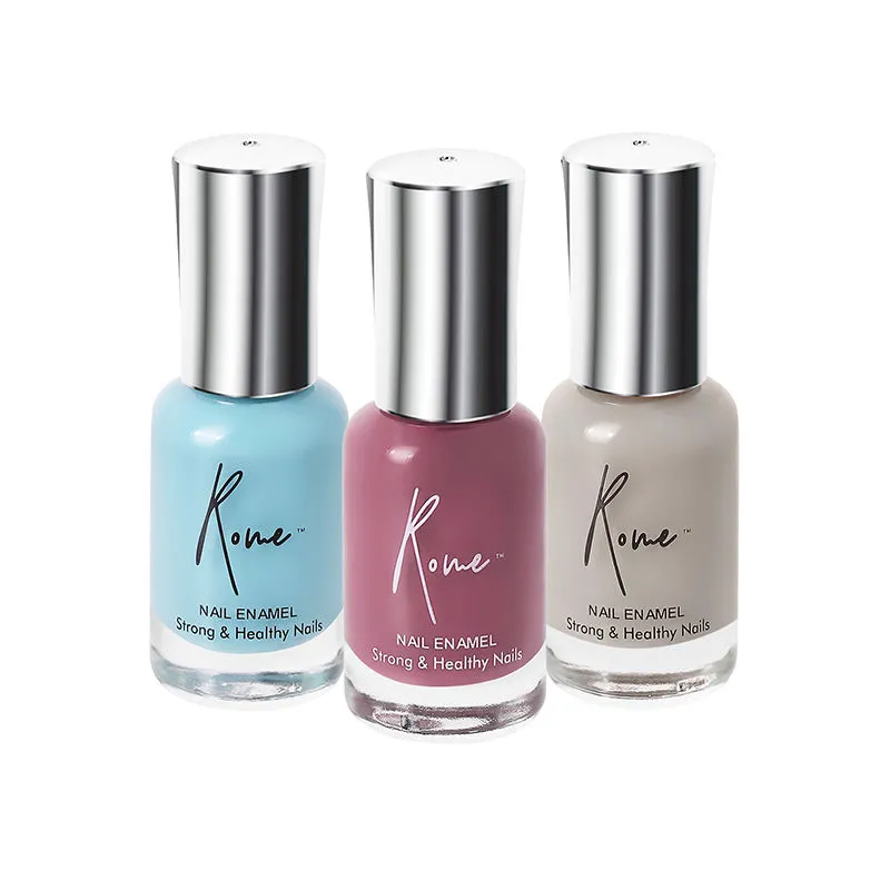 Rome Set Of 3 Strong & Healthy Nail Enamel (stone Grey, Turkish Blue & Ruby Rush)