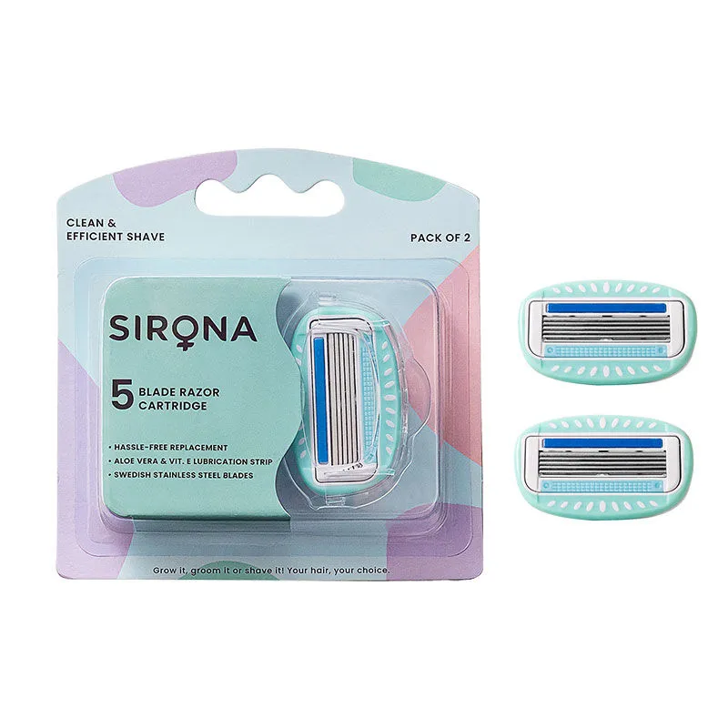 Sirona Pack of 2 Reusable 5 Blade Cartridge Refills/Blades for Women Razors