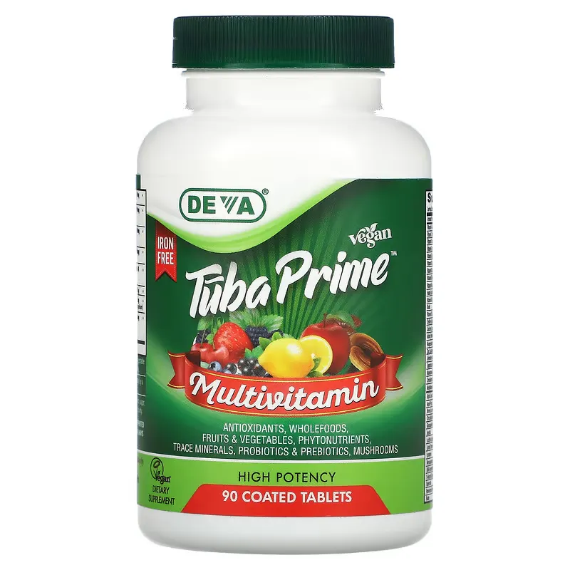 Tuba Prime Vegan Multivitamin, Iron Free, High Potency, 90 Coated Tablets