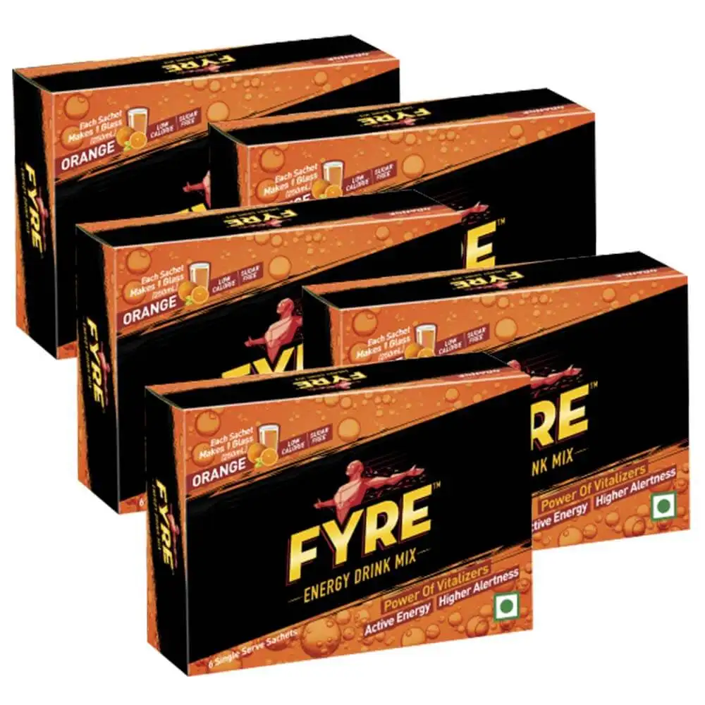 Fyre Energy Drink Mix Pack of 5,  30 sachets/pack  Orange