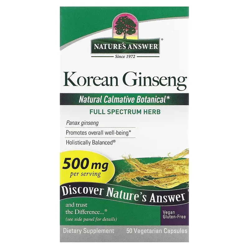 Korean Ginseng, 500 mg, 50 Vegetarian Capsules