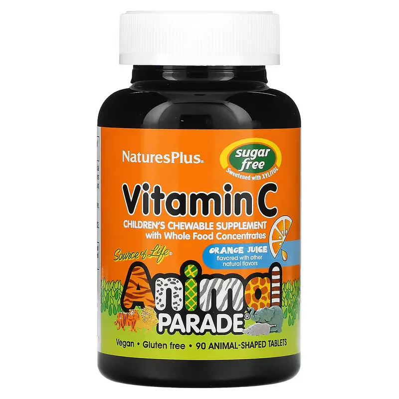 Source of Life, Animal Parade, Vitamin C, Children's Chewable Supplement, Sugar Free,  Orange Juice, 90 Animal-Shaped Tablets