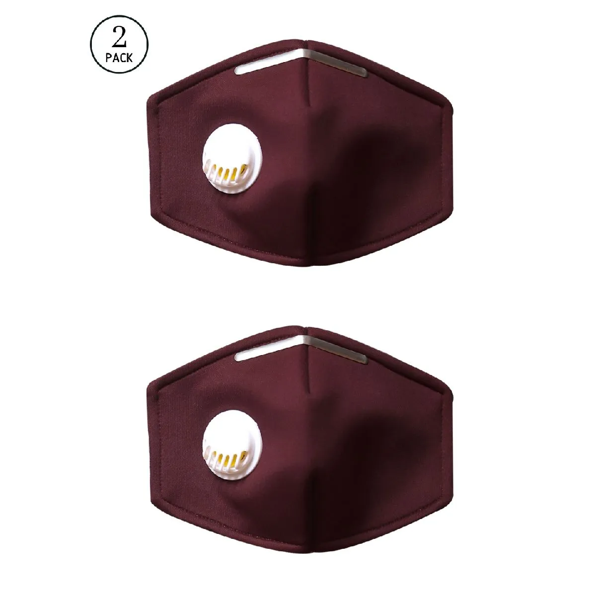 Bellofox 3-Ply Maroon Maroon Filter Valve Solid Cotton Face Mask (Pack Of 2)