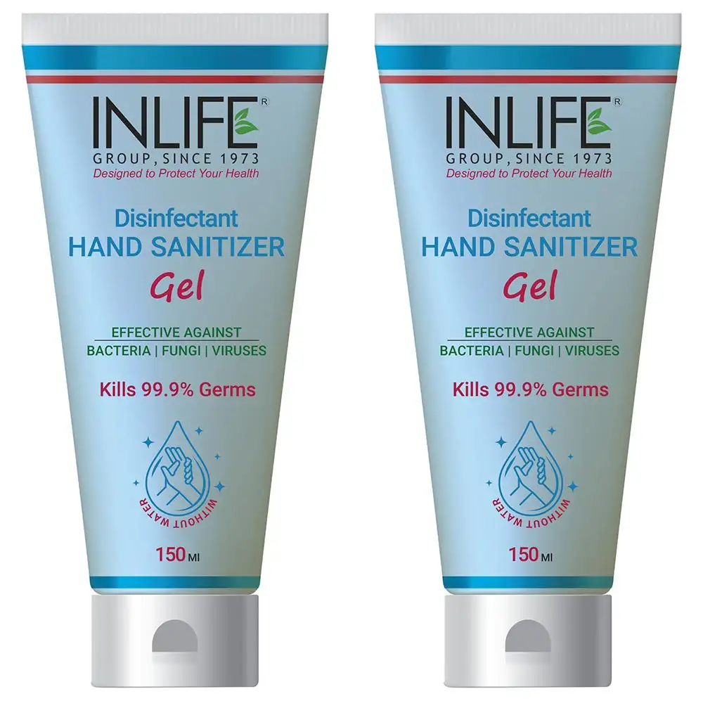 INLIFE Disinfectant Hand Sanitizer Gel 72.34% Ethyl Alcohol Based,  Fragrance Free  150 ml  Kills 99.99% of Germs without Water in Tube (Pack of 2)