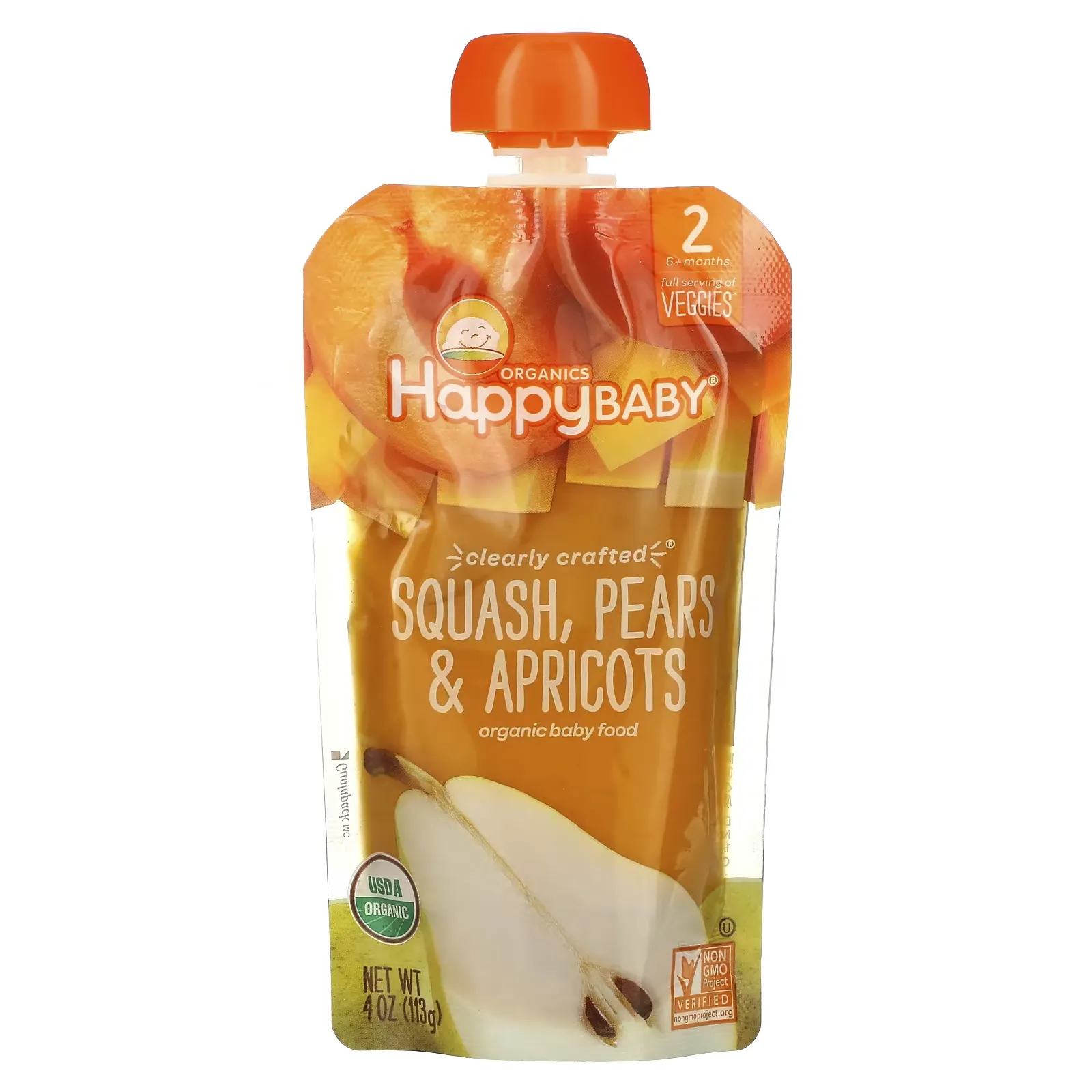 Happy Baby, Organic Baby Food, 6 + Months,  Squash, Pears & Apricots, 4 oz (113 g)