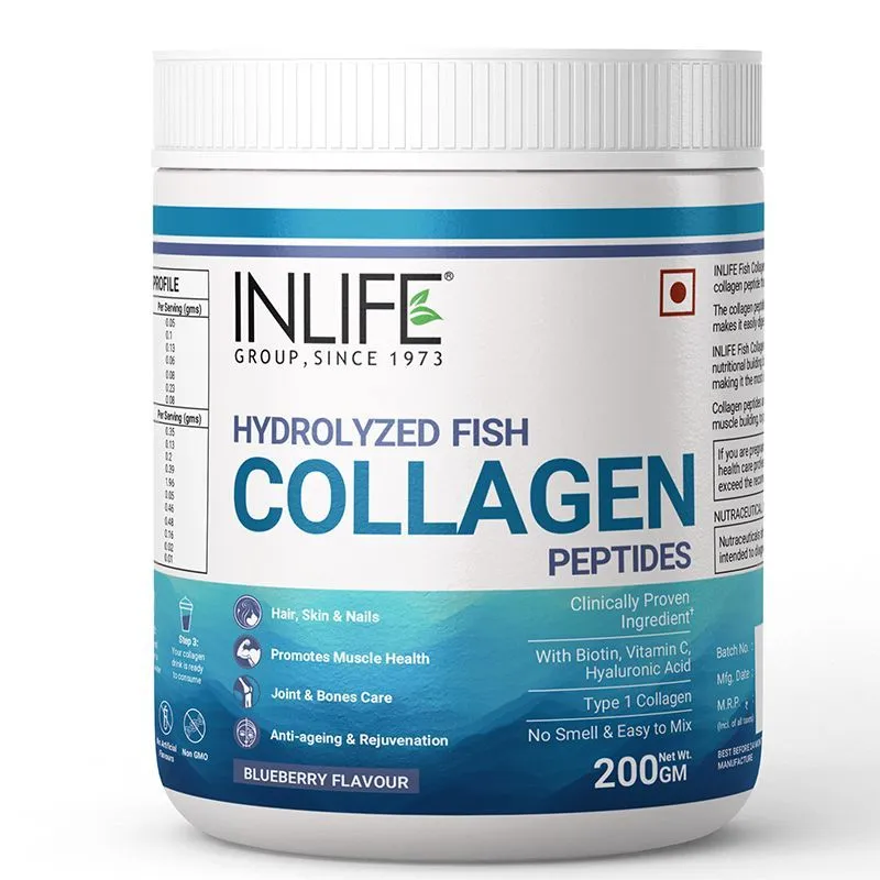 Inlife Hydrolyzed Marine Fish Collagen Peptides Powder - Blueberry