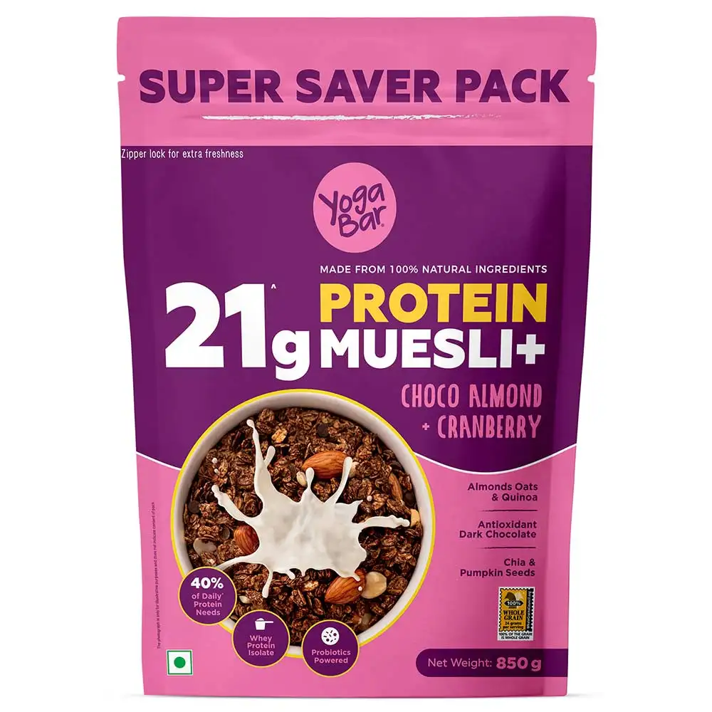 Yogabar 21g Protein Muesli,  850 g  Choco Almond + Cranberry