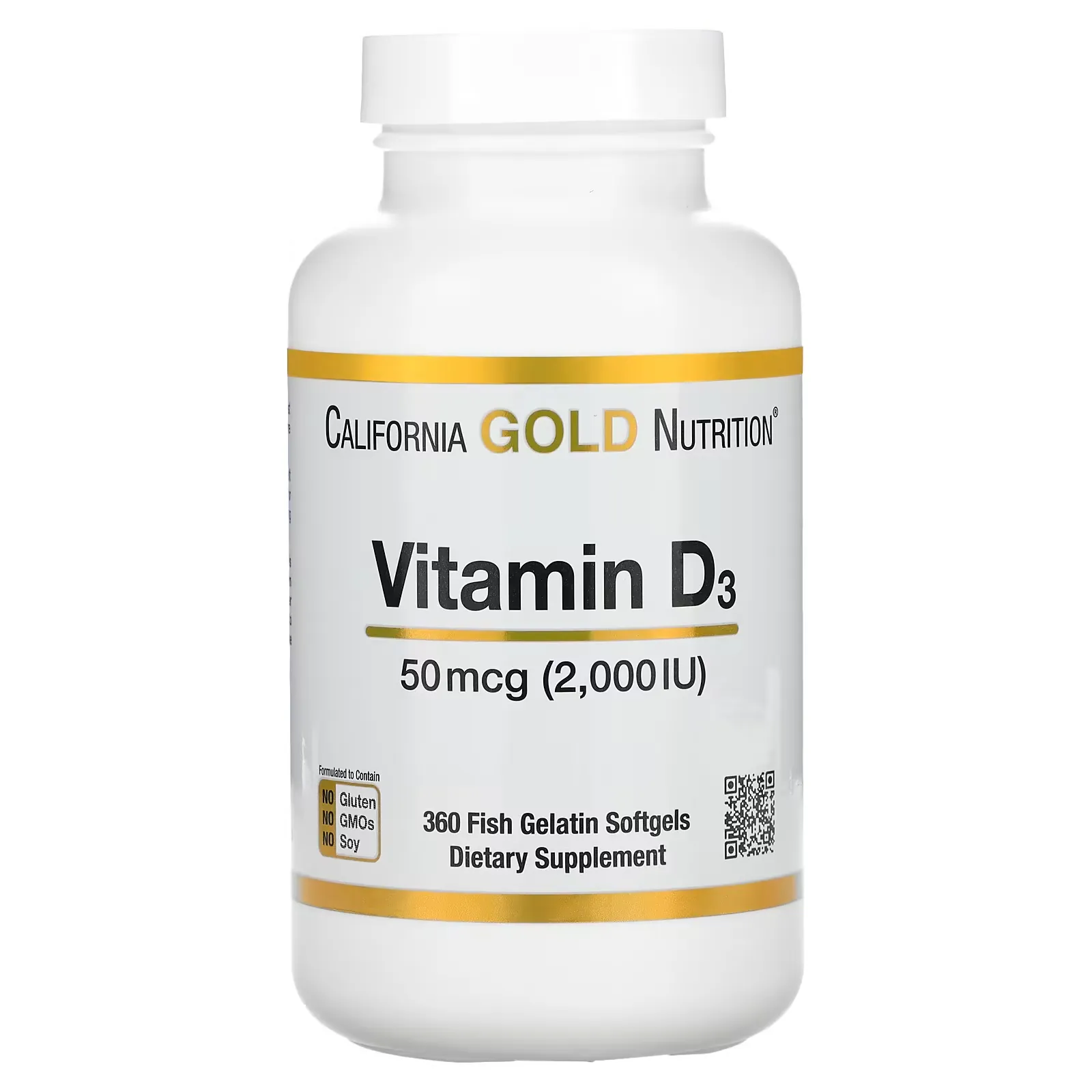 Vitamin D3, 50 mcg (2,000 IU), 360 Fish Gelatin Softgels