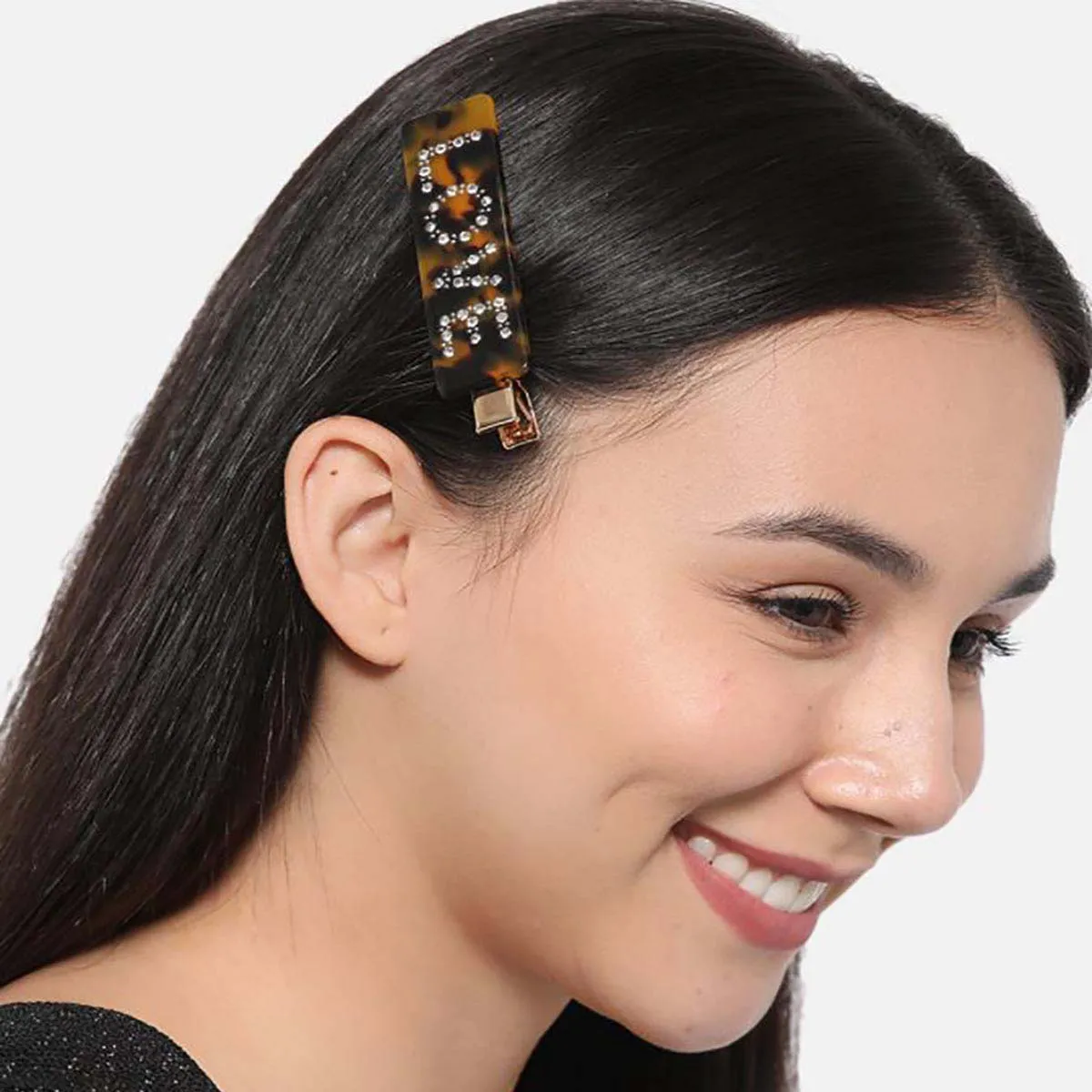 Priyaasi Prita Gold Plated AD Studded Love Message Hair Clips Set Of 2