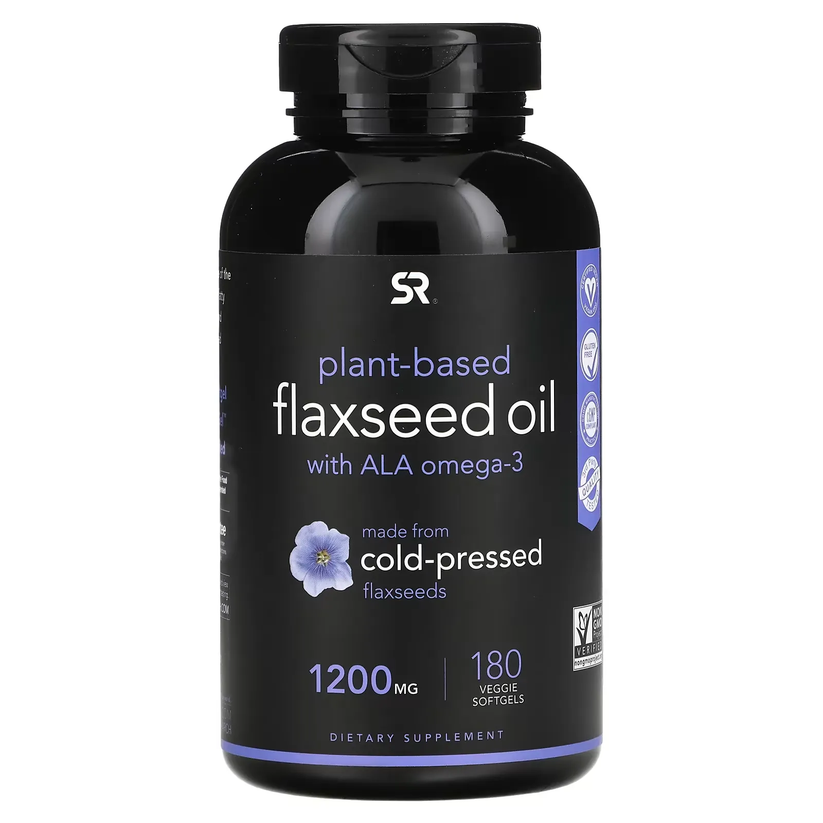 Plant Based Flaxseed Oil with ALA Omega-3, 1,200 mg, 180 Veggie Softgels