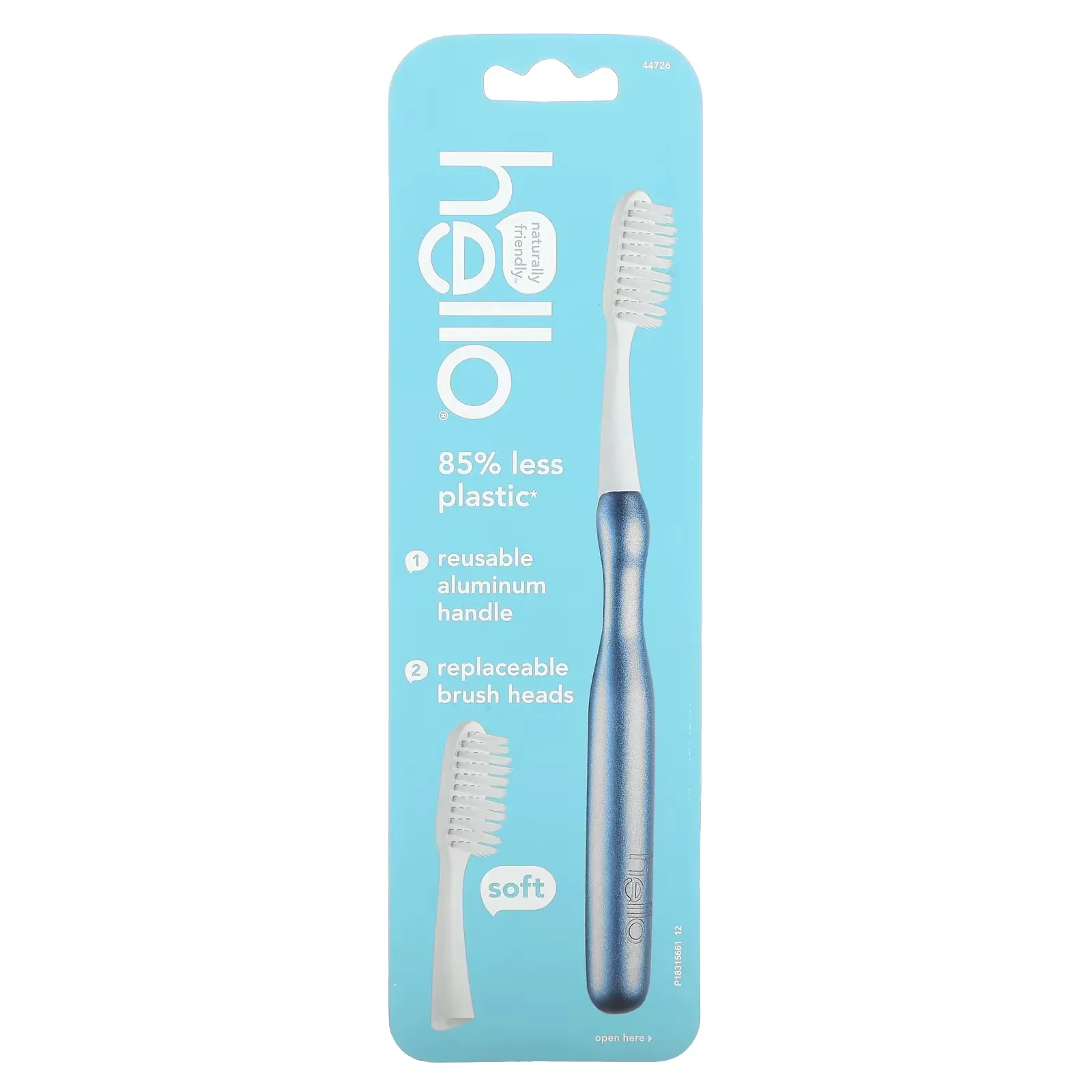 Aluminum Toothbrush with Replaceable Brush Heads, Soft, Blue, 1 Toothbrush and 1 Replaceable Brush Head