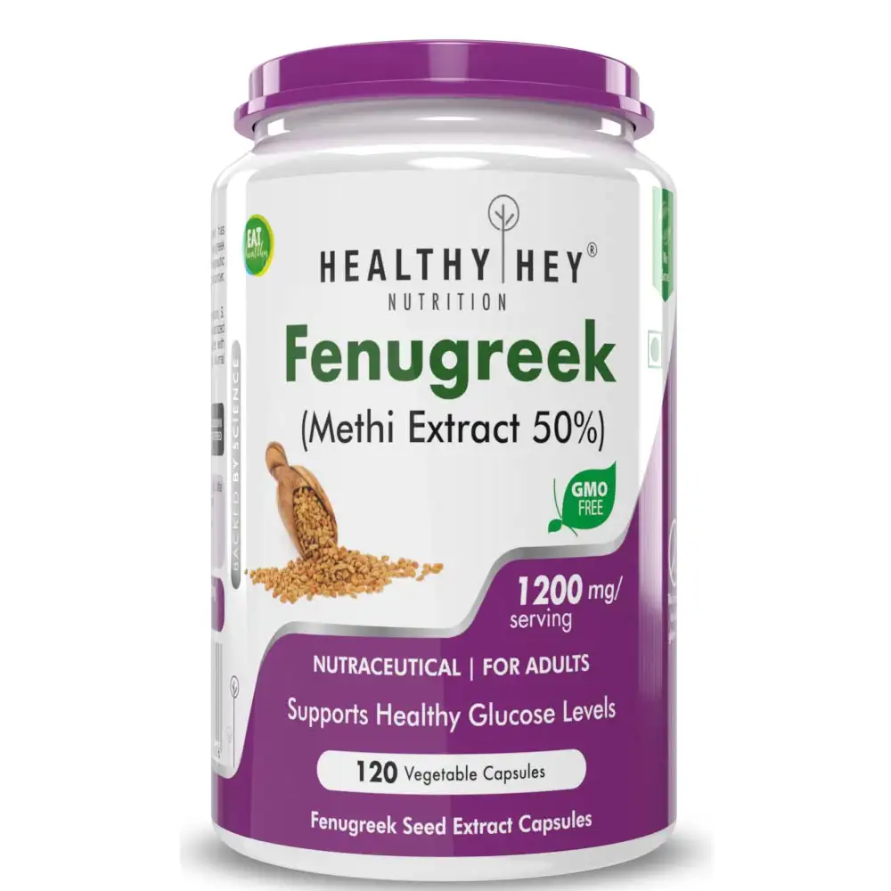 HealthyHey Nutrition Fenugreek (Methi Extract 50%),  120 capsules