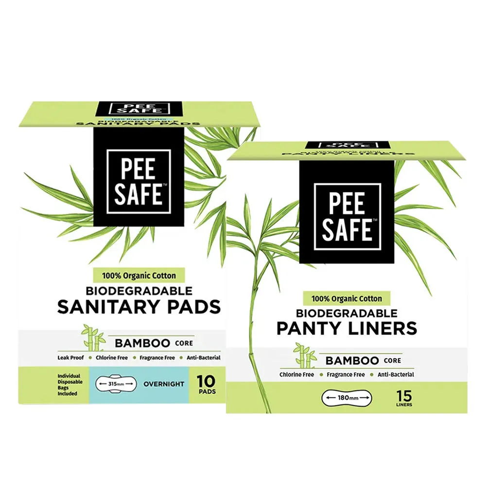 Pee Safe Combo of Sanitary Pads (Overnight) 10N with Organic Panty Liner 15N