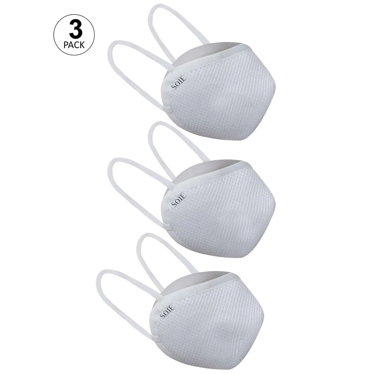 SOIE 8 Layer Reusable Sn 99.9 Protection Ear Loops Freedom Mask Pack Of 3 - White (M)