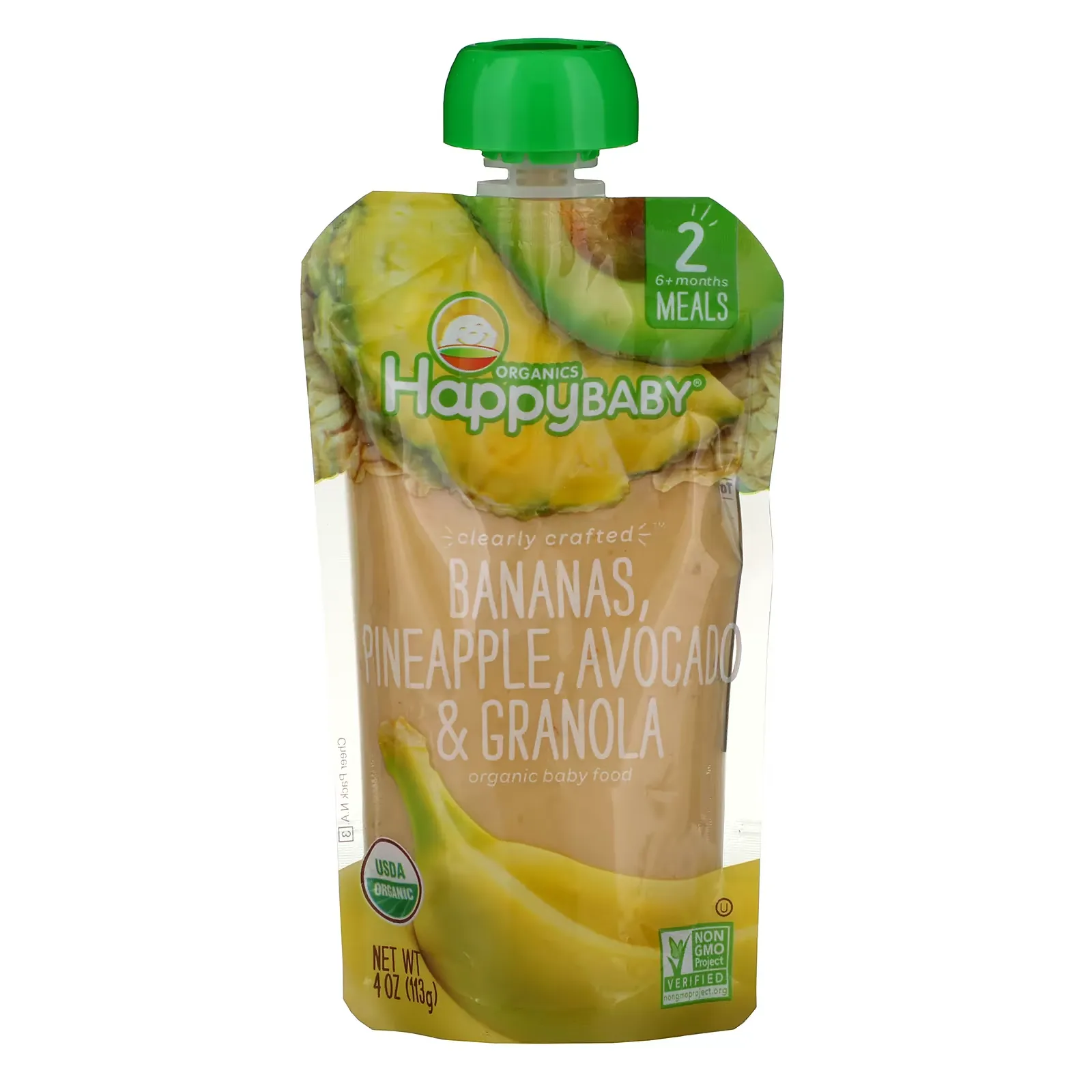 Happy Baby, Organic Baby Food, 6+ Months, Bananas, Pineapple, Avocado & Granola, 4 oz (113 g)