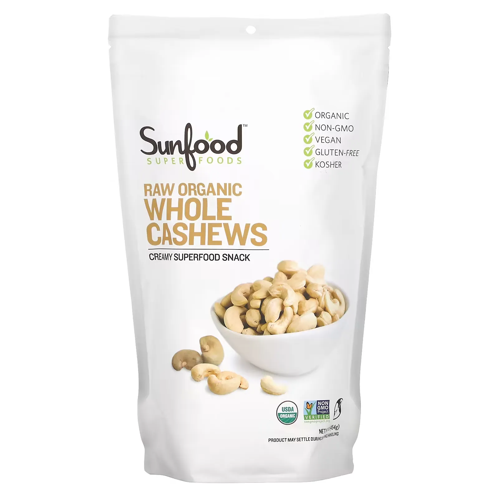 Raw Organic Whole Cashews, 1 lb (454 g)