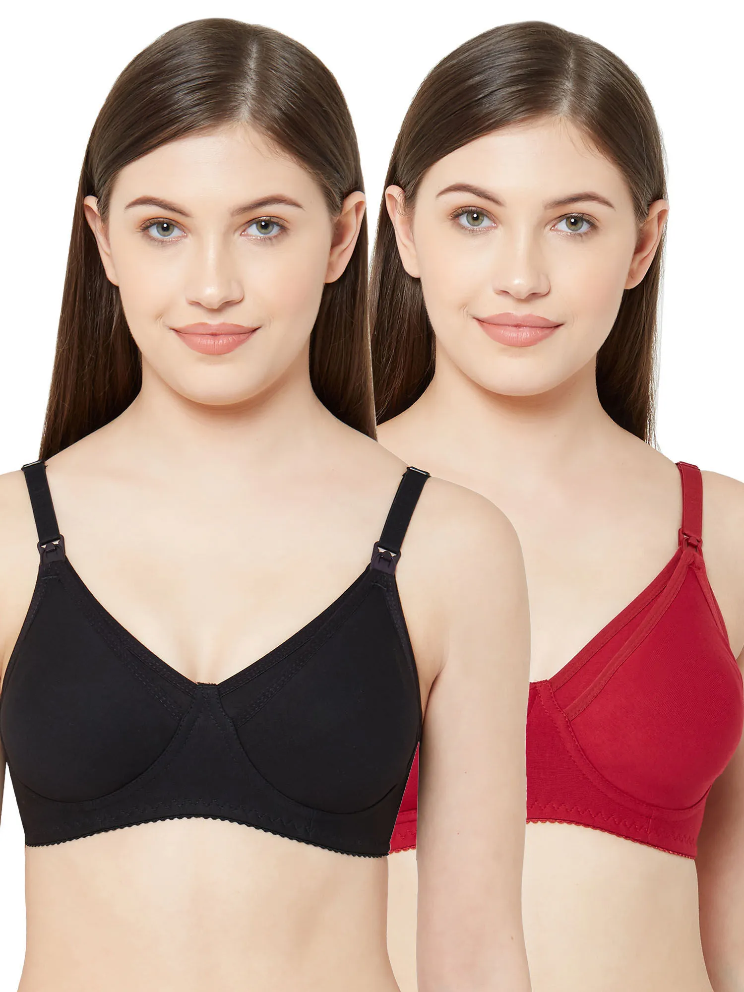 Juliet Womens Non Padded Non Wired Feeding Bra Combo Mold Feed Black Maroon (40C)