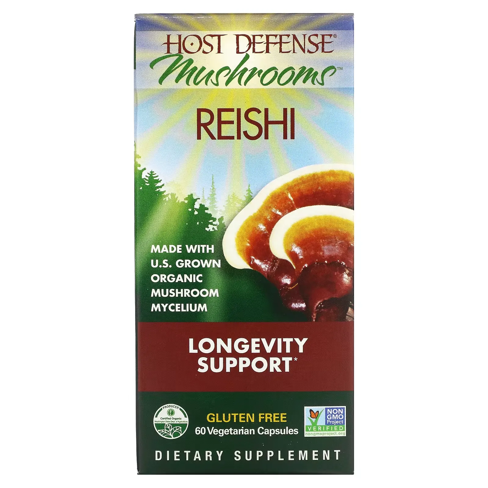 Mushrooms, Reishi,  Longevity Support, 60 Vegetarian Capsules