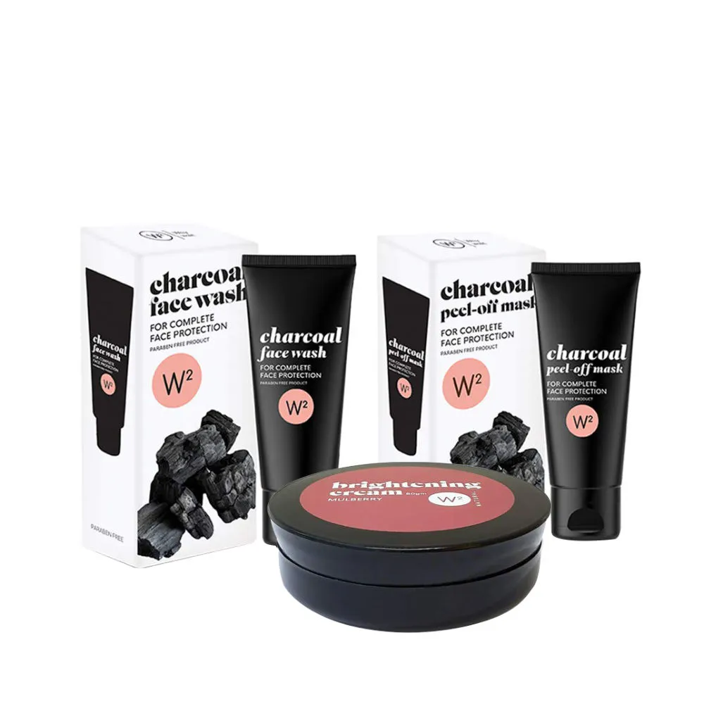 W2 Charcoal Face Wash & Charcoal Mask & Mulberry Skin Brightning Cream