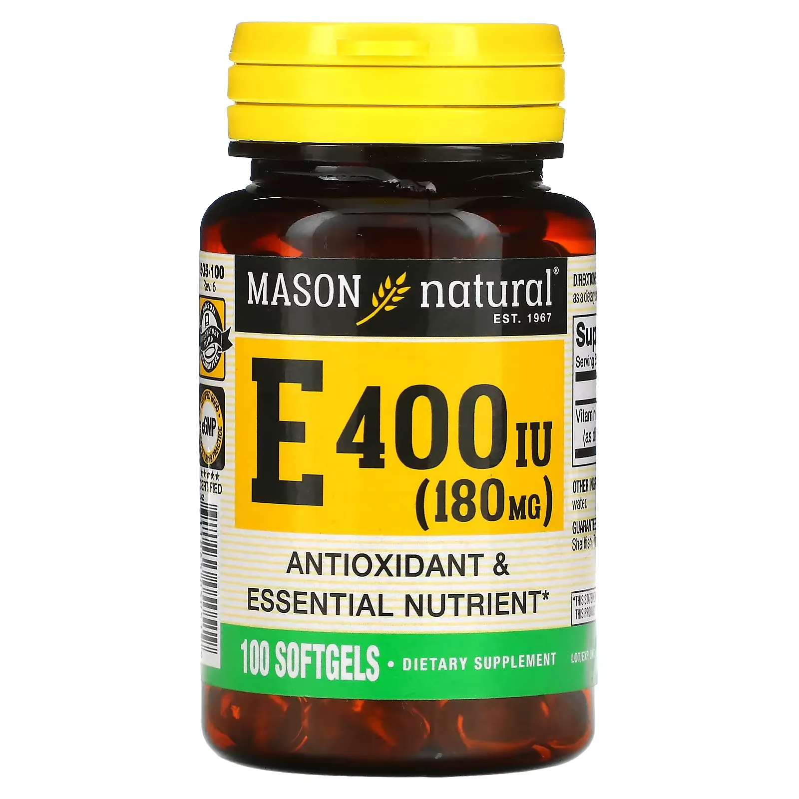 Vitamin E, 180 mg (400 IU), 100 Softgels