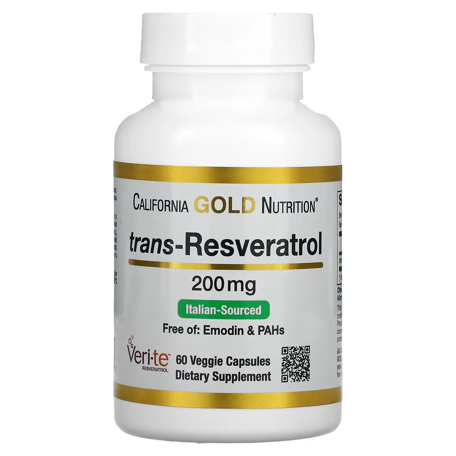 Trans-Resveratrol, Italian Sourced, 200 mg, 60 Veggie Capsules